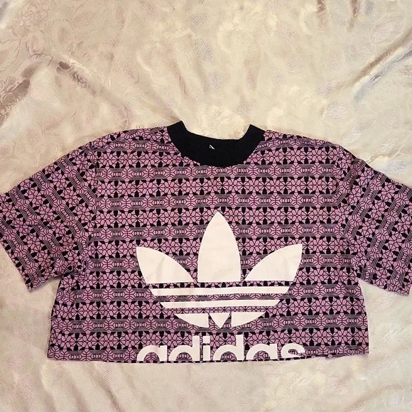 Adidas Originals Crop Top with Logo Purple M - Picture 2 of 6